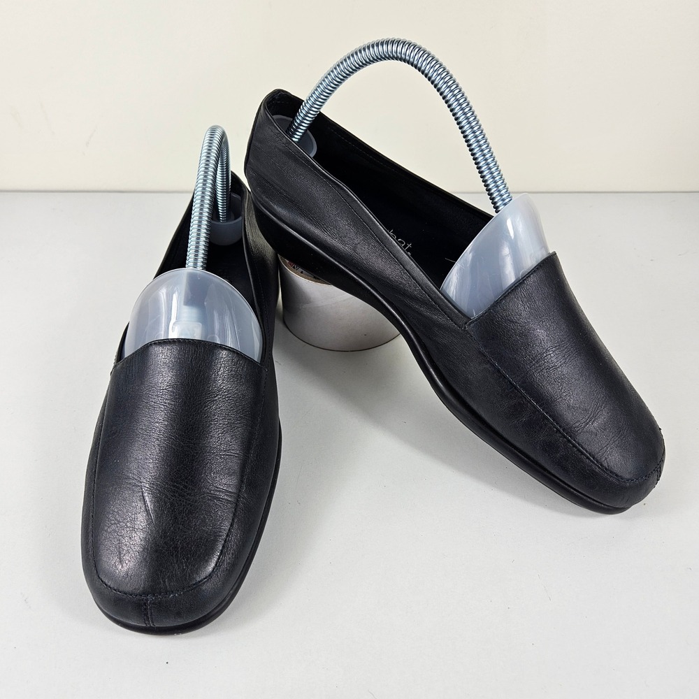 Aerosoles What's What Loafers Womens 8 Black Leather Slip On Square Toe Wedge